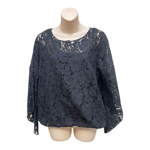 NWT Alfani Lace Blouse Bubble Hem Bell Sleeve Size M Elegant Feminine Romantic